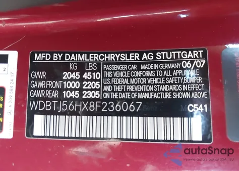 2008 Mercedes-Benz Clk 350 из США, поврежденный, VIN WDBTJ56HX8F236067